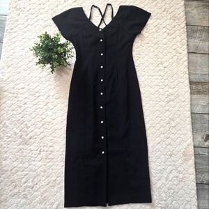 CDC Evening Vintage Black Cap Sleeve Faux-Diamond Button Front Formal Dress, 4